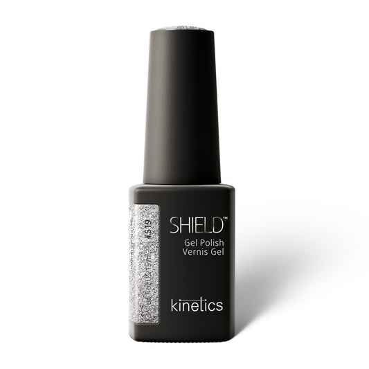 Kinetics SHIELD Gel Polish #519 INFLUENCE SPICES 15 ml – metallischer Silber-Gel-Lack mit Glitzer, HEMA-frei