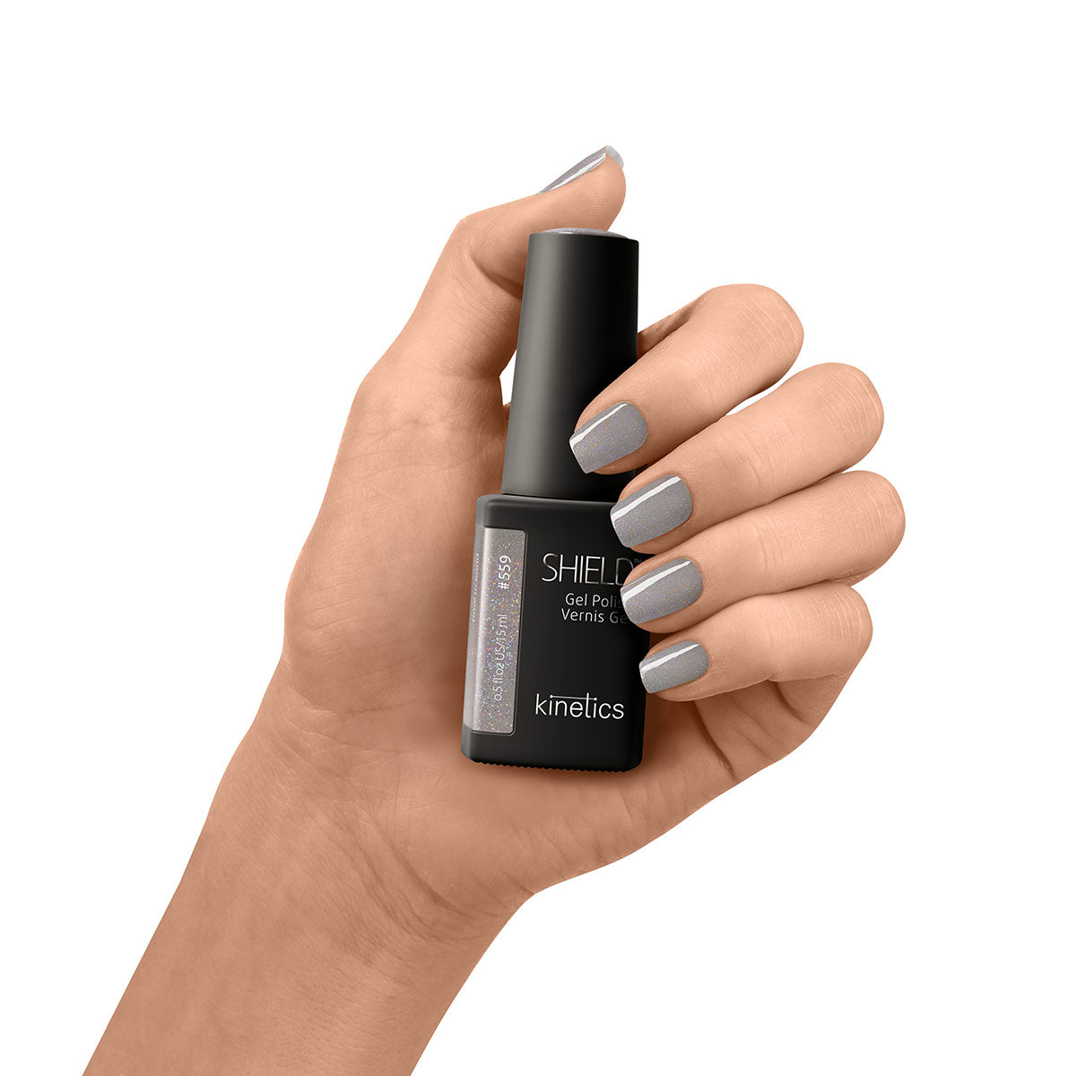 Kinetics SHIELD Gel Polish #559 TIME TO BOND 15ml – UV Nagellack Grau mit Goldstaub, HEMA‑frei