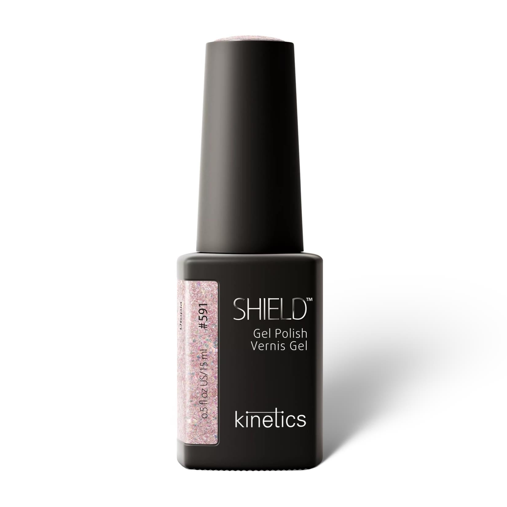 Kinetics SHIELD Gel Polish #591 UTOPIA 15ml – UV Nagellack in Glacial Pink mit Glitzer, HEMA‑frei