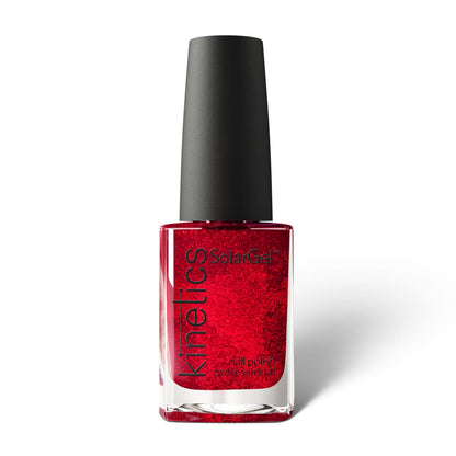 Kinetics Nail Polish SolarGel #025 RASPBERRY BERET 15 ml – klassischer Nagellack in himbeer-rubinroter Farbe mit Glitzer
