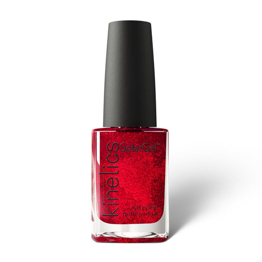Kinetics Nail Polish SolarGel #025 RASPBERRY BERET 15 ml – klassischer Nagellack in himbeer-rubinroter Farbe mit Glitzer