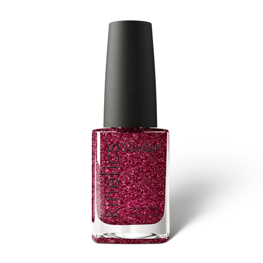 Kinetics Nail Polish SolarGel #484 COURAGE 15 ml – klassischer Nagellack in dunklem Rubinrot mit Glitzer