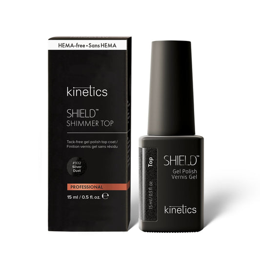 Kinetics SHIELD Shimmer Top Silver #932 ohne Schwitzschicht 15ml – HEMA-freier Glanz-Top mit Silberschimmer