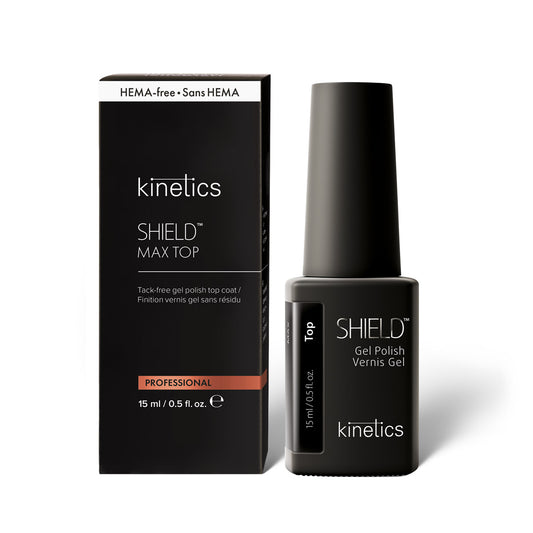 Kinetics SHIELD MAX Top HEMA‑frei 15ml – Hochglanz Top Coat für langanhaltenden Schutz & Nail Art
