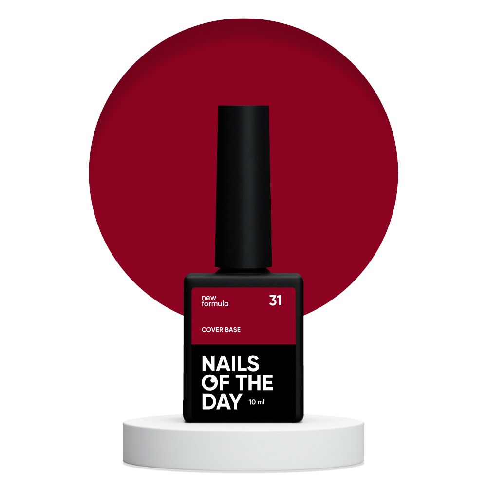 Nailsoftheday Cover base NEW Formula 31 - пигментированное базовое покрытие для ногтей насыщенно красного цвета, 10мл