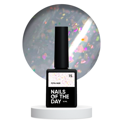 NAILSOFTHEDAY Potal Base 15 - нежно-молочная база с голографик стильной поталью, 10мл