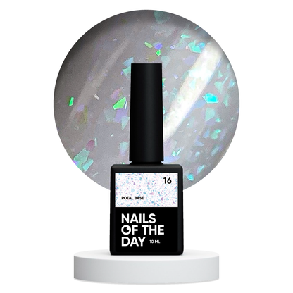 NAILSOFTHEDAY Potal Base 16 - нежно-молочная база с голографик стильной поталью, 10мл
