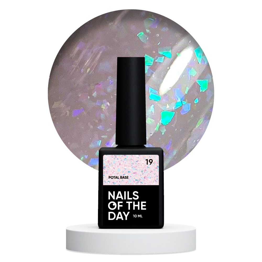 NAILSOFTHEDAY Potal Base 19 - нежно-молочная база с голографик стильной поталью, 10мл