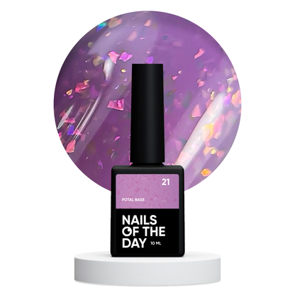 NAILSOFTHEDAY Potal Base 21 - фиалковая/сиреневая база с голографик стильной поталью, 10мл