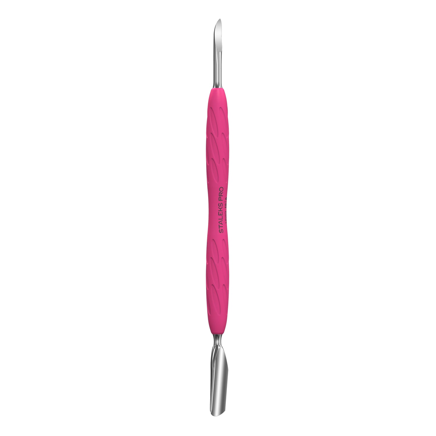 Maniküre-Spatel STALEKS PRO Gummy UNIQ 10 Type 6 – Profi-Schieber und Spitze aus Edelstahl mit Silikongriff