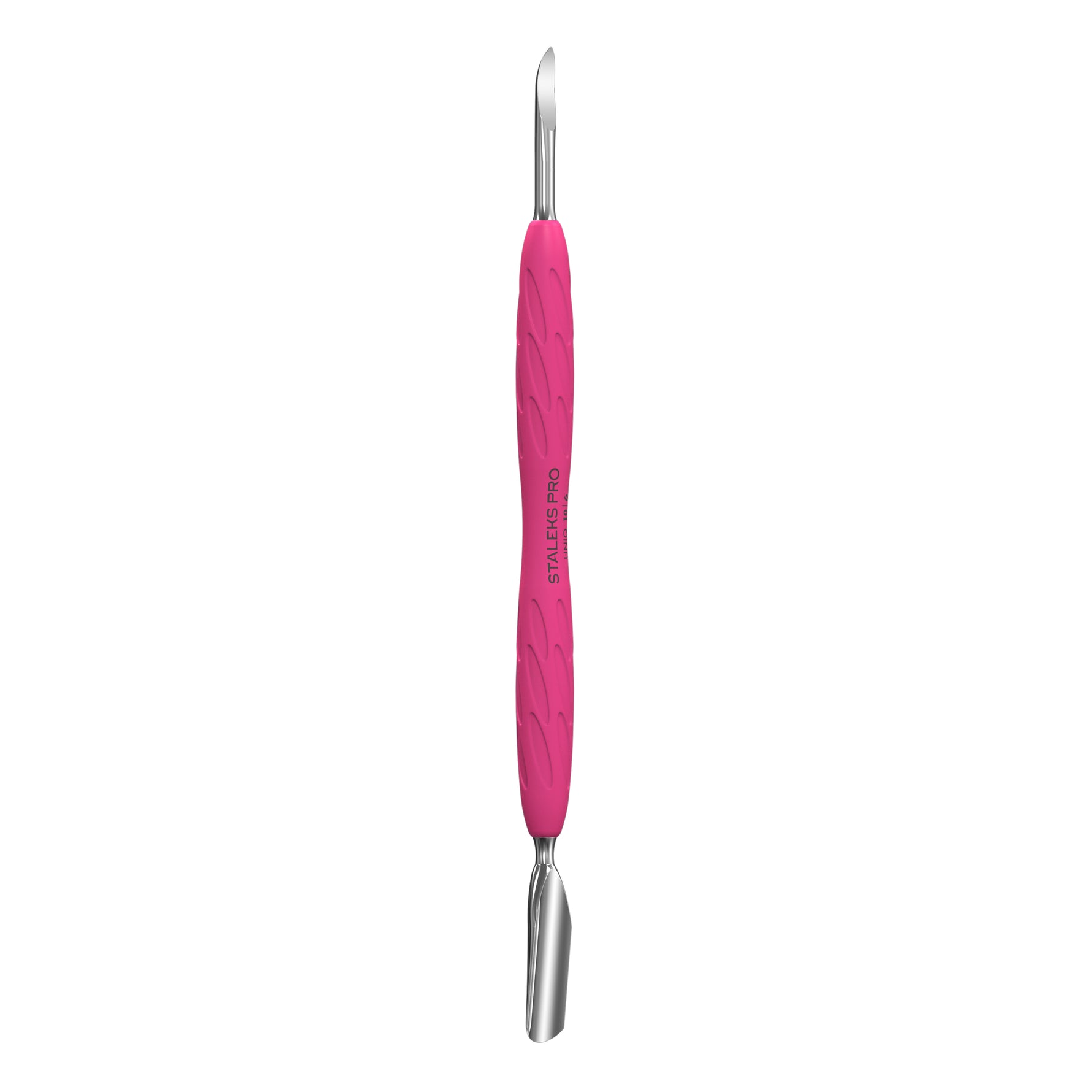 Maniküre-Spatel STALEKS PRO Gummy UNIQ 10 Type 6 – Profi-Schieber und Spitze aus Edelstahl mit Silikongriff