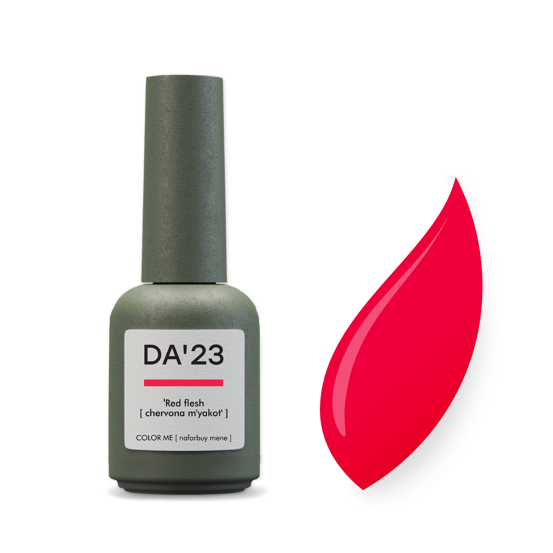 Gel Polish DA’23 Red flesh [chervona myakot], 8 ml – leuchtendes Himbeerrot, mittlere Konsistenz, glänzendes Finish, langanhaltende Deckkraft