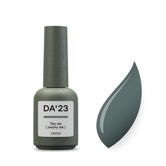 Gel Polish DA’23 ’Say yes [skazhy tak], 8 ml – graugrüner Gel-Lack mit leichtem Schimmer, glänzendem Finish, langanhaltende Deckkraft
