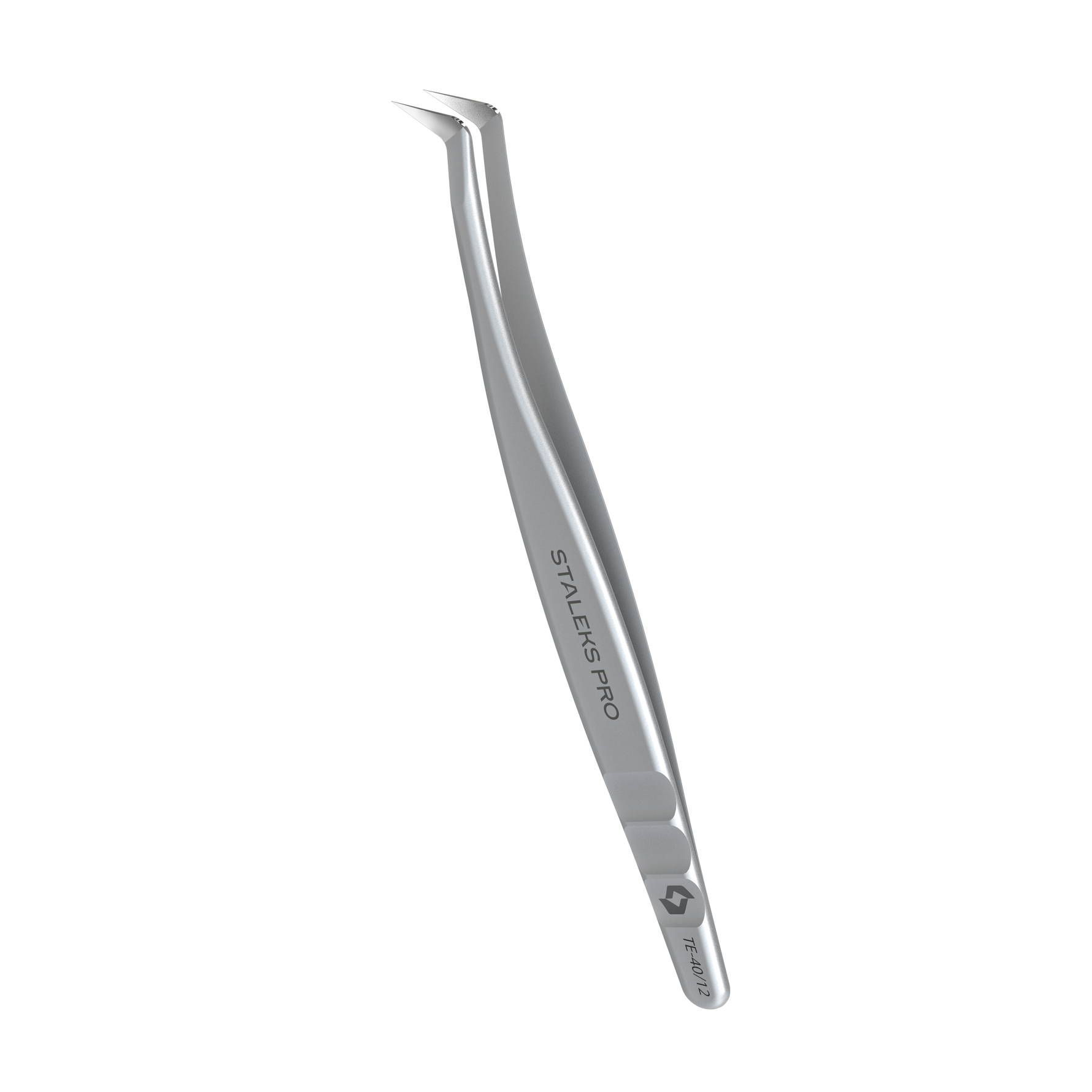 Professionelle Wimpernpinzette STALEKS PRO EXPERT 40 Typ 12 – gebogene „Boot“ 65° Pinzette aus AISI 420 Edelstahl für Volume‑Extensions