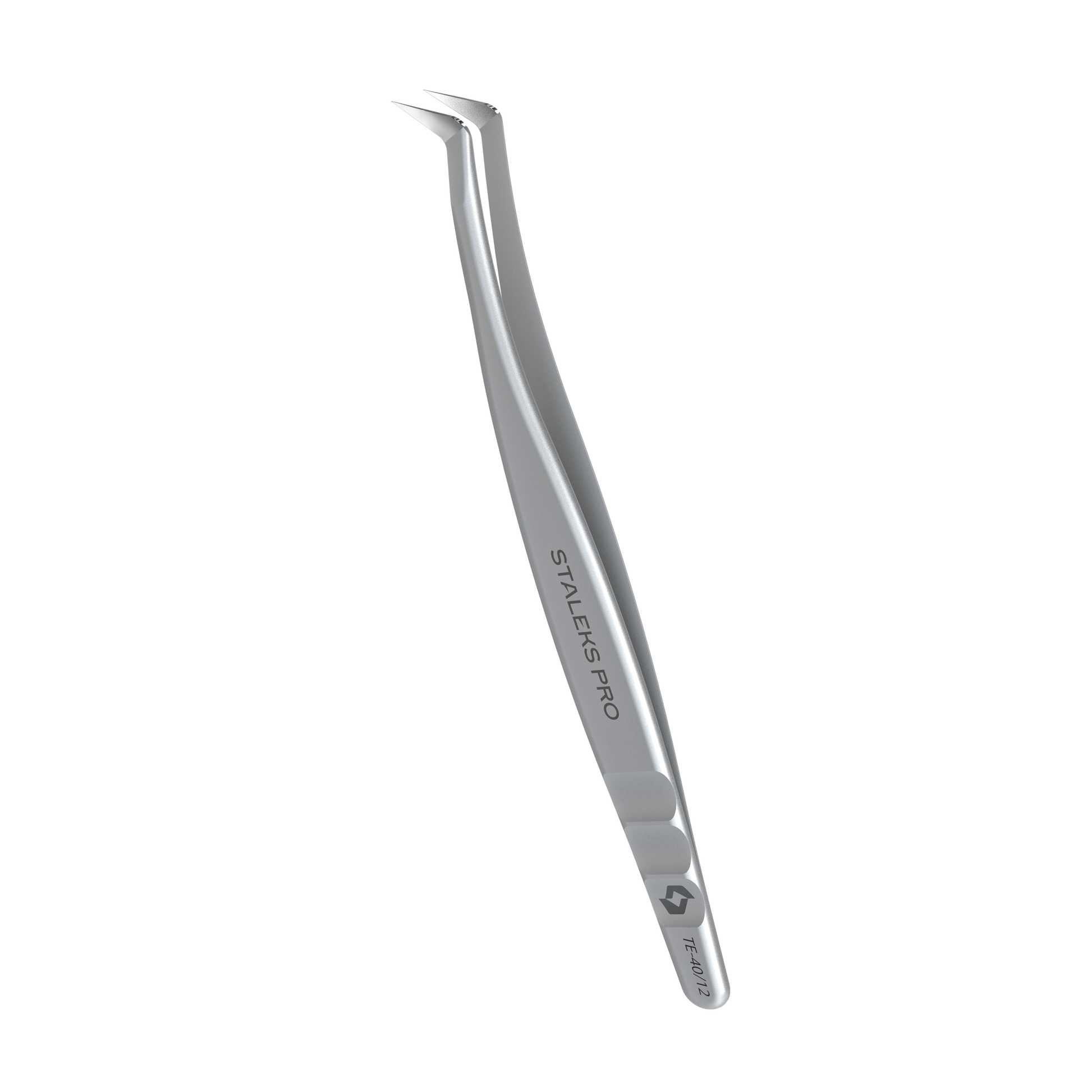 Professionelle Wimpernpinzette STALEKS PRO EXPERT 40 Typ 12 – gebogene „Boot“ 65° Pinzette aus AISI 420 Edelstahl für Volume‑Extensions