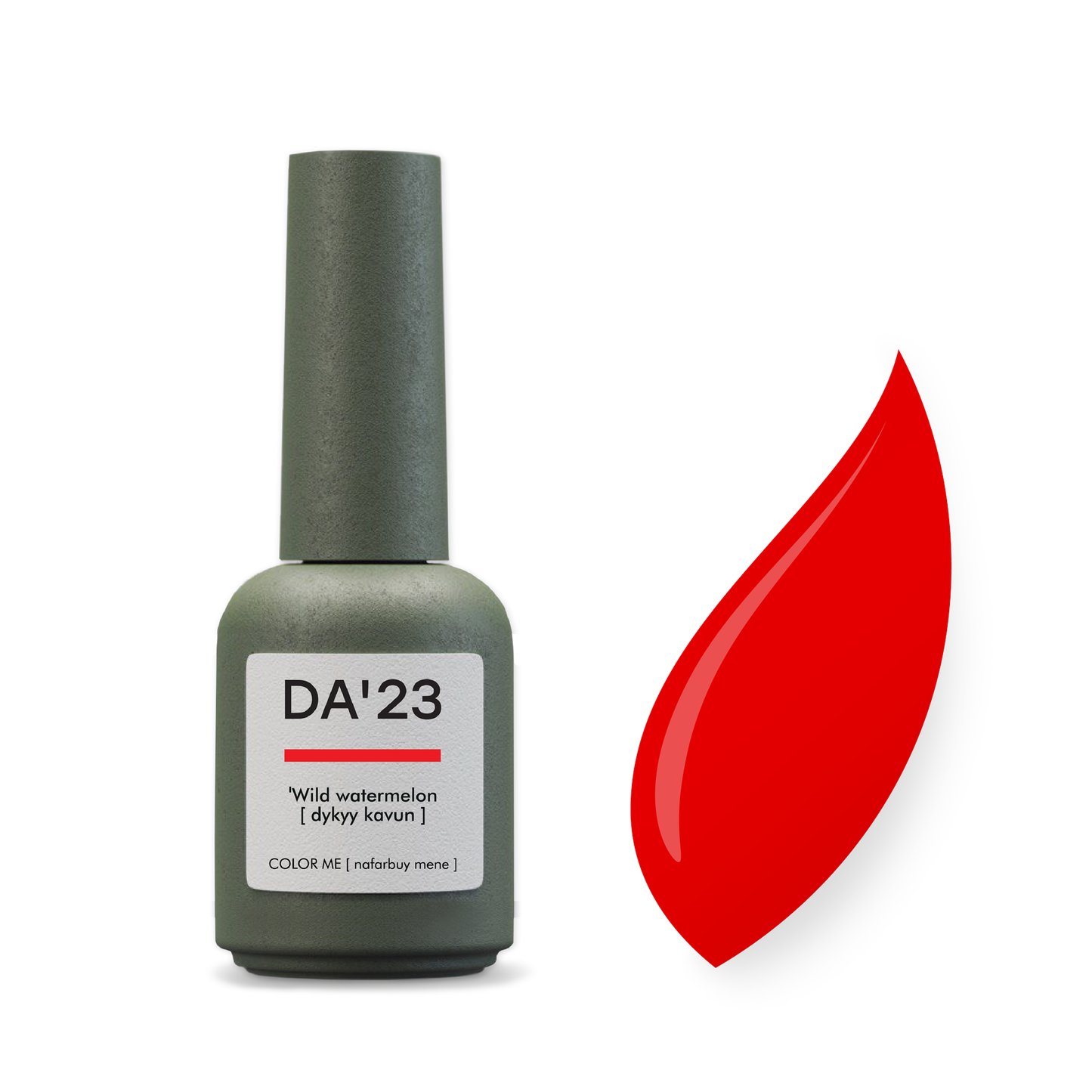 Gel Polish DA’23 Wild watermelon [dykyy kavun], 8 ml – leuchtendes Feuerrot, mittlere Konsistenz, glänzendes Finish, langanhaltende Deckkraft