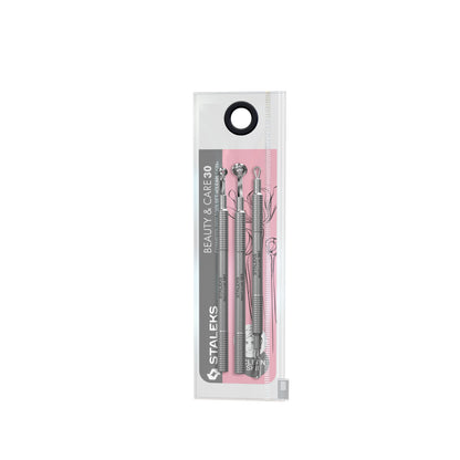 Professionelles Kosmetik-Set Staleks Beauty & Care 30 Clean Skin – Uno-Löffel, Doppelschlaufe, Mitesserentferner aus Edelstahl