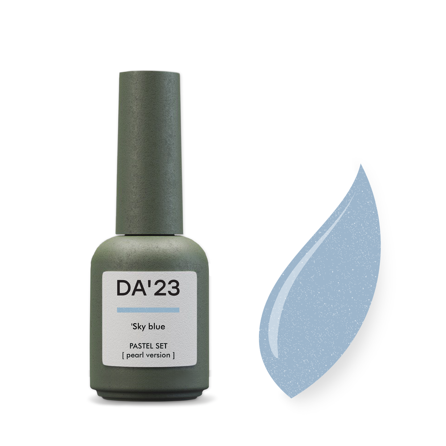 Gel Polish DA’23 Sky blue [nebesno-blakytnyy], 8 ml – helles Himmelblau mit Perlglanz, mittlere Konsistenz, langanhaltende Deckkraft