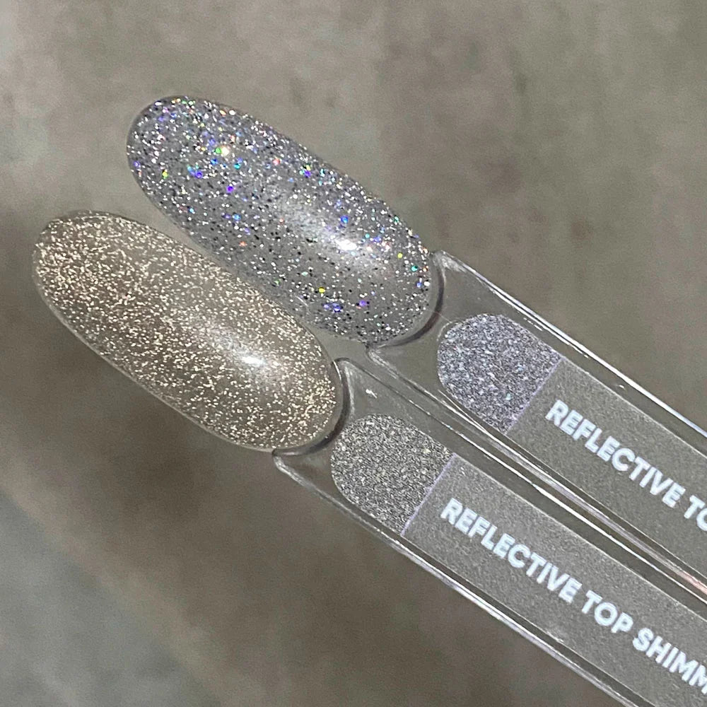 NAILSOFTHENIGHT Reflective Top Shimmer – reflektierender Topcoat ohne Dispersionsschicht für Nägel (mit goldenem Schimmer), 10ml