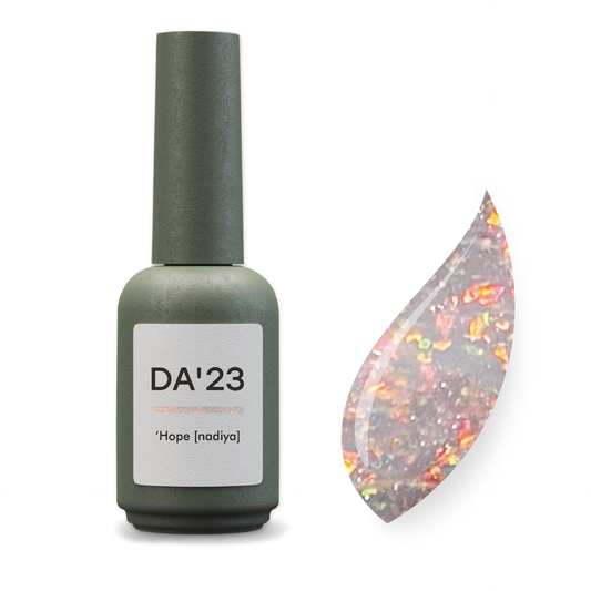 Top DA’23 Hope [nadiya], 14 ml – transparenter Gel-Topcoat mit weichen Yuki-Glitzern, leichter Effekt, perfekter Glanz
