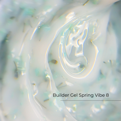 Crystal Professional Builder Gel Spring Vibe №8 15ml – Aufbaugel mit türkisfarbenen Trockenblumen