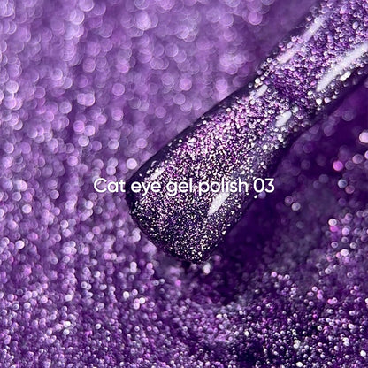 NAILSOFTHEDAY Gel Polish Cat Eye 03 – Лиловый гель-лак «Кошачий глаз» с мелкой поталью и легким светоотражающим эффектом, утончённый оттенок, 6 мл