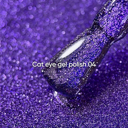 NAILSOFTHEDAY Gel Polish Cat Eye 04 – Темно-фиолетовый гель-лак «Кошачий глаз» с мелкой поталью и легким светоотражающим эффектом, плотный пигмент, 6 мл
