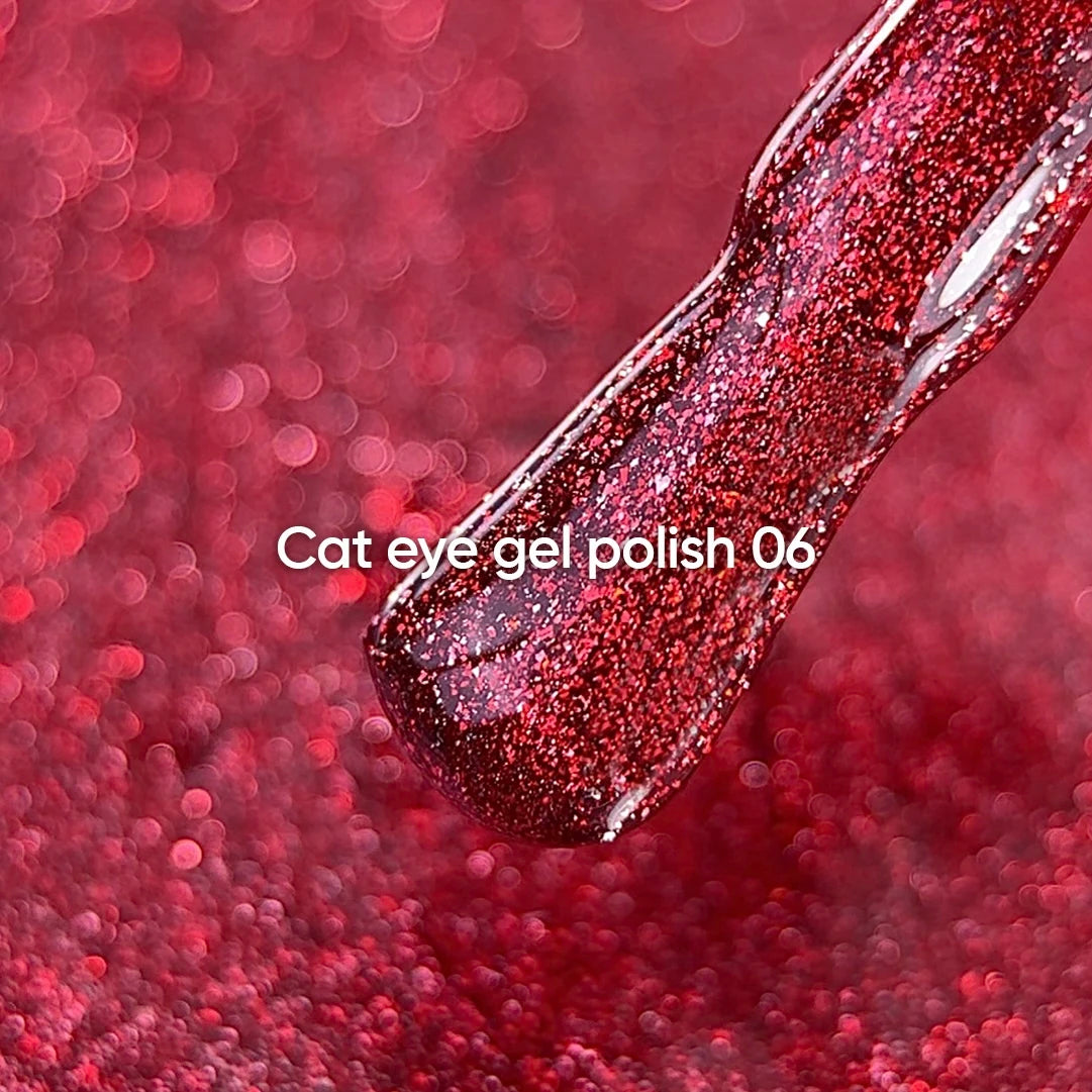 NAILSOFTHEDAY Gel Polish Cat Eye 06 – Roter Cat-Eye Gel-Lack mit feiner Folie und leicht reflektierendem Effekt, hohe Deckkraft in einer Schicht, 6 ml
