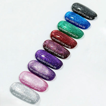 NAILSOFTHEDAY Gel Polish Cat Eye 04 – Темно-фиолетовый гель-лак «Кошачий глаз» с мелкой поталью и легким светоотражающим эффектом, плотный пигмент, 6 мл