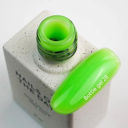 NAILSOFTHEDAY Bottle gel 28 – ультрапрочный самовыравнивающийся неоновый зелёный гель для укрепления ногтей, 10 мл