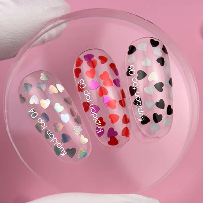 NAILSOFTHEDAY Kupidon Top 04 – нежное финишное покрытие с голографическими сердечками, без липкого слоя, 10мл