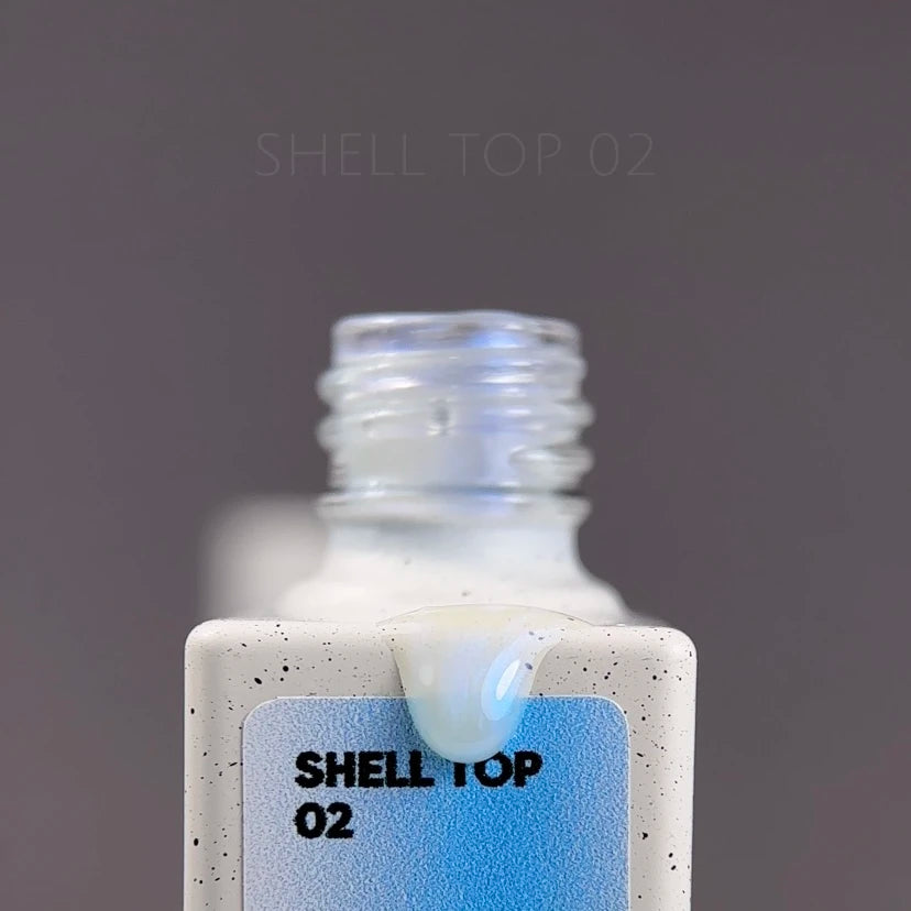 NAILSOFTHENIGHT Shell Top 02 – Perlmutt-Top mit blauer Einreibe-Effekt ohne Schwitzschicht, 10ml