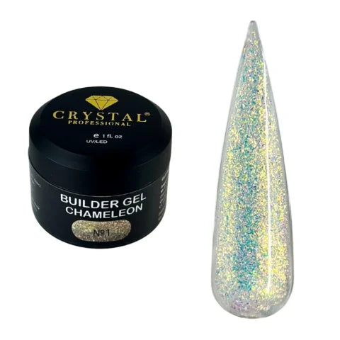 Crystal Professional Builder Gel Chameleon №1 15 ml – transparentes Aufbaugel mit mehrfarbigem Chameleon-Schimmer