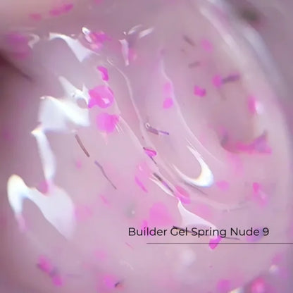 Crystal Professional Builder Gel Spring Nude №9 15 мл — полупрозрачный розовый моделирующий гель с сухоцветами