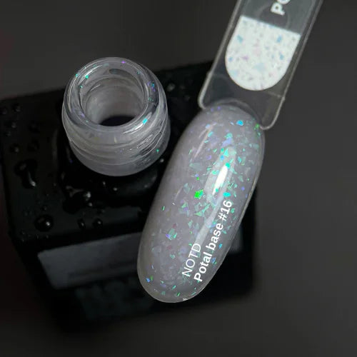 NAILSOFTHEDAY Potal Base 16 - нежно-молочная база с голографик стильной поталью, 10мл