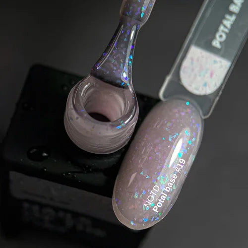 NAILSOFTHEDAY Potal Base 19 - нежно-молочная база с голографик стильной поталью, 10мл