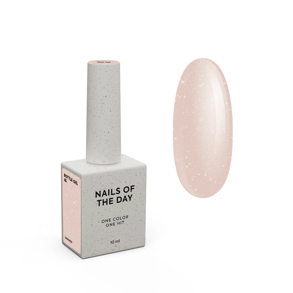 NAILSOFTHEDAY Bottle Gel 45 Shimmer 10 ml – milchbeige-nude Liquid Builder Gel mit silbernem Schimmer zur Nagelverstärkung