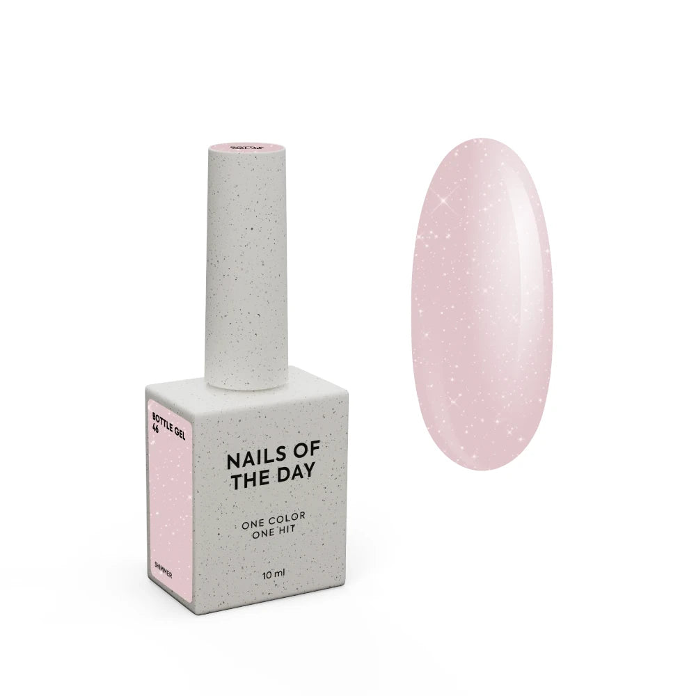 NAILSOFTHEDAY Bottle Gel 46 Shimmer 10 ml – milchrosa Liquid Builder Gel mit silbernem Schimmer zur Nagelverstärkung