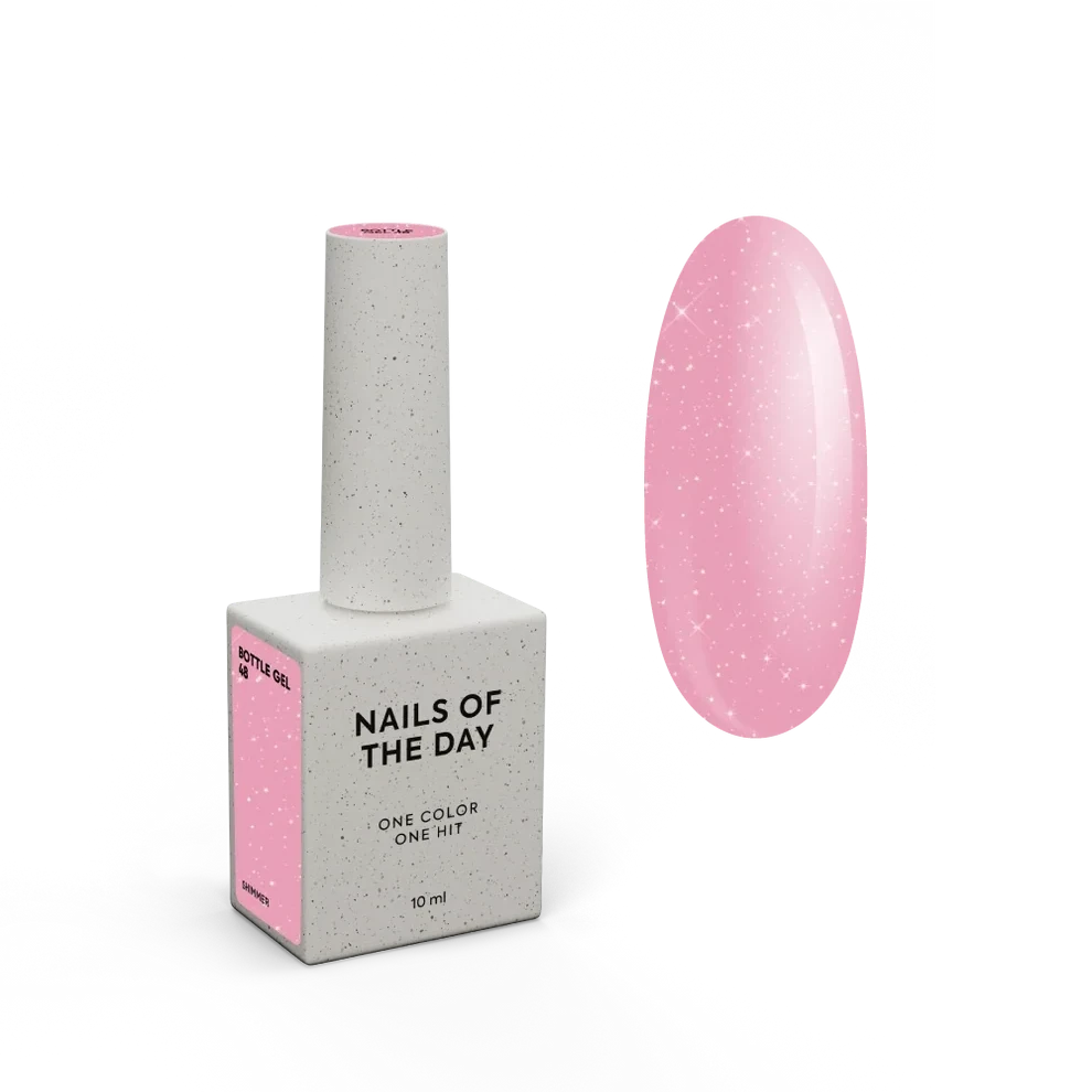 NAILSOFTHEDAY Bottle Gel 48 Shimmer 10 ml – rosa Liquid Builder Gel mit silbernem Schimmer zur Nagelverstärkung