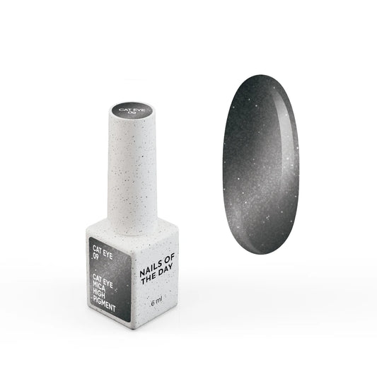 NAILSOFTHEDAY Gel Polish Cat Eye 09 – Schwarzer Cat-Eye Gel-Lack mit feiner Folie und leicht reflektierendem Effekt, intensive Tiefe, 6 ml