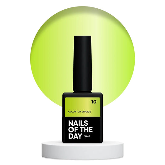NAILSOFTHEDAY Color Top/Vitrage 10 – полупрозрачный неоново-жёлтый витражный топ, 10мл