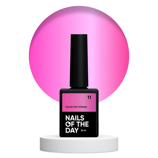 NAILSOFTHEDAY Color Top/Vitrage 11 – полупрозрачный яркий розовый витражный топ, 10мл