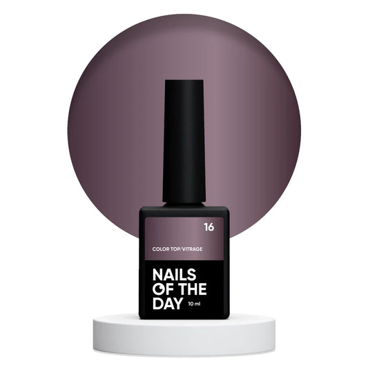 NAILSOFTHEDAY Color Top/Vitrage 16 – полупрозрачный припыленный сливовый витражный топ, 10мл