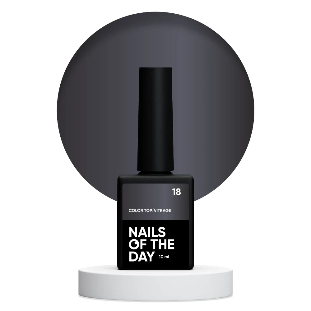 NAILSOFTHEDAY Color Top/Vitrage 18 – halbtransparenter graphitgrauer, grau-schwarzer Vitrage-Topcoat, 10ml