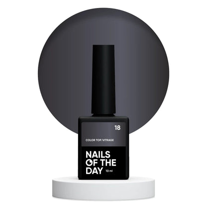 NAILSOFTHEDAY Color Top/Vitrage 18 – полупрозрачный графитовый серо-черный витражный топ, 10мл