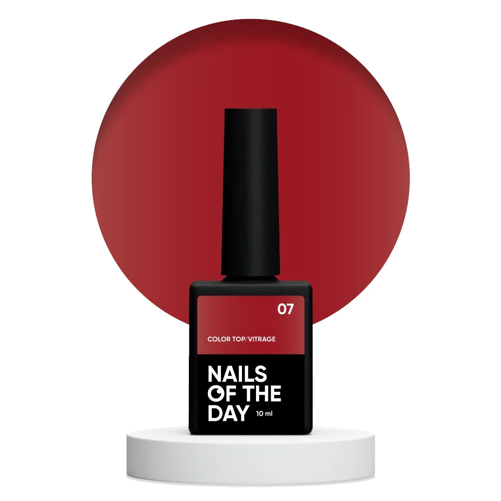 NAILSOFTHEDAY Color Top Vitrage 07 – tiefer, halbtransparenter bordeauxfarbener Vitrage-Topcoat ohne Dispersionsschicht für Nägel, 10ml