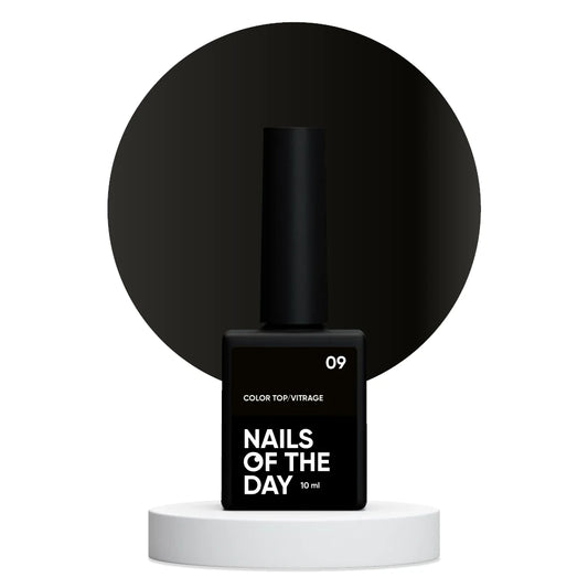 NAILSOFTHEDAY Color Top Vitrage 09 – полупрозрачный чёрный витражный топ без липкого слоя для ногтей, 10мл