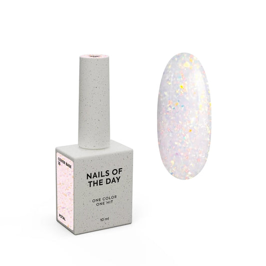 NAILSOFTHEDAY Cover Base 35 Potal – zartrosa Base mit holografischem Blattgold, 10 ml
