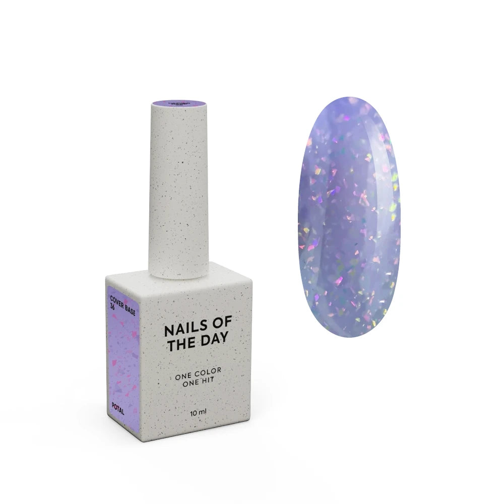 NAILSOFTHEDAY Cover Base 36 Potal – Zartlila Base Coat mit holografischer Potal, 10ml