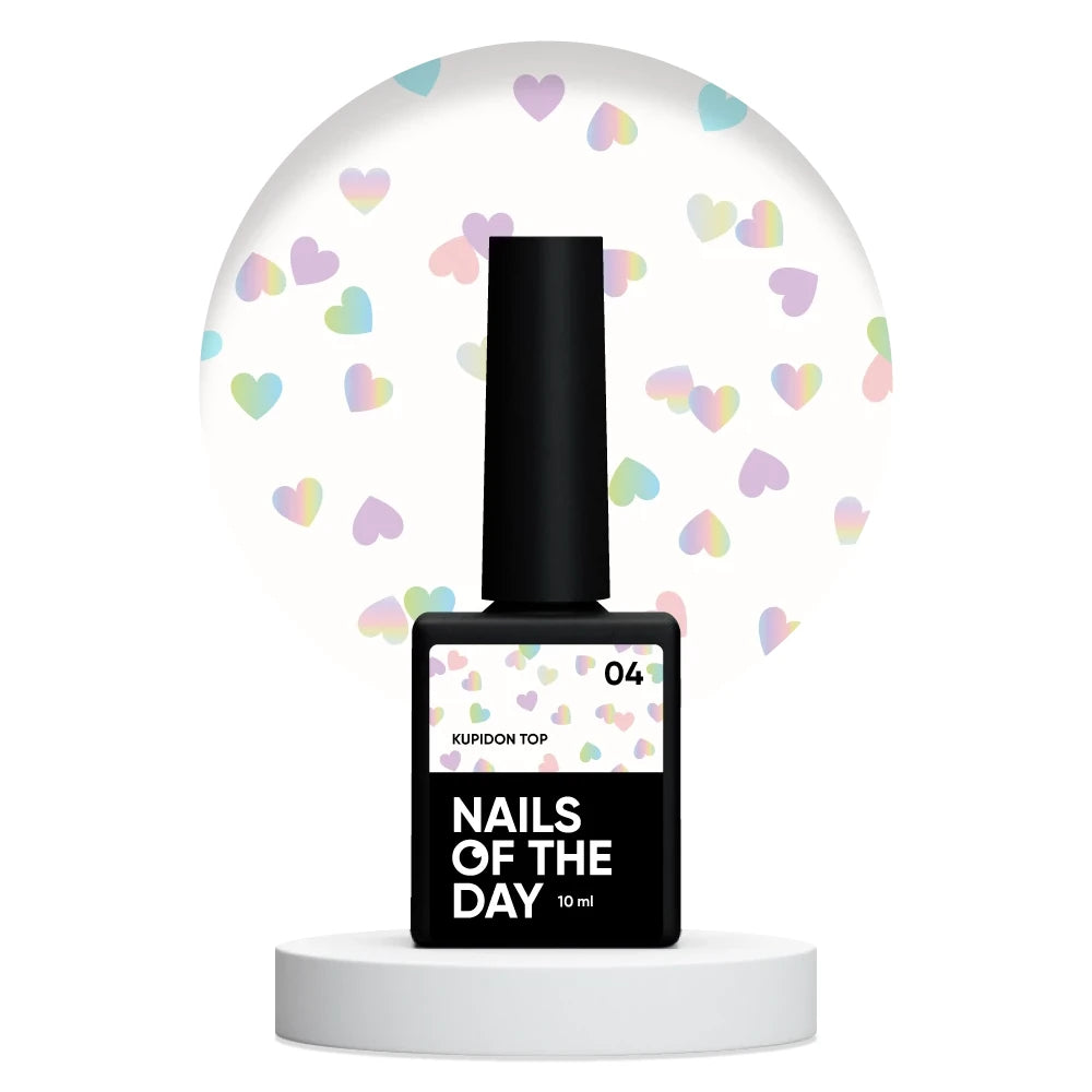 NAILSOFTHEDAY Kupidon Top 04 – zartes Finish mit holografischen Herzchen, ohne Dispersionsschicht, 10ml